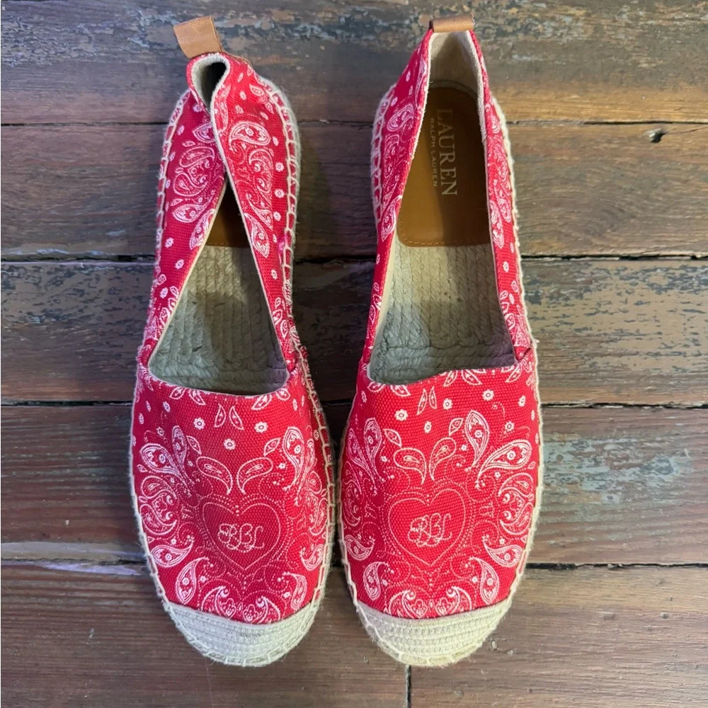 Ralph Lauren Cameryn III Bandana Print Canvas Espadrilles ~ Size 11 💛🍄